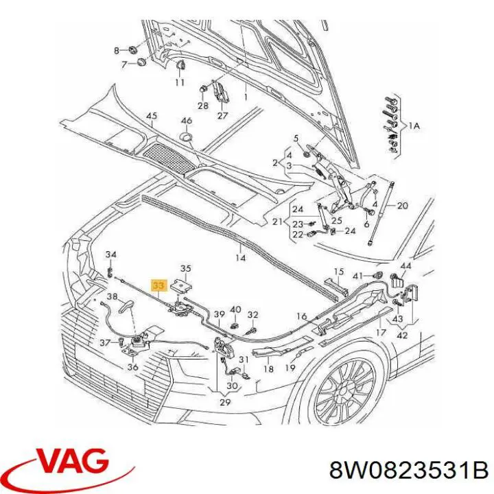 Купить 8W0823531B VAG Трос открывания капота передний