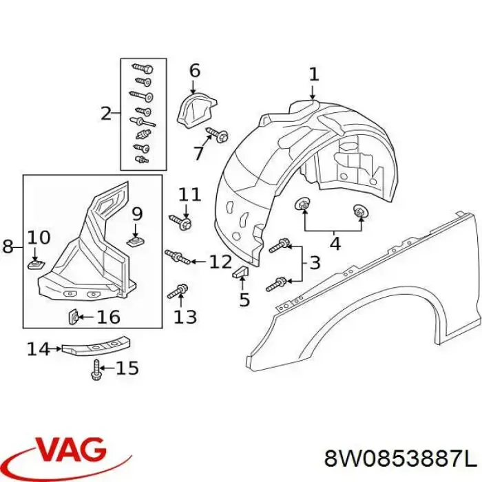 8W0853887L VAG Подкрылок переднего крыла, левый передний