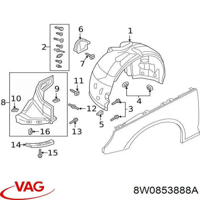 Подкрылок крыла переднего правый передний VAG 8W0853888A цена, от 42.78 USD