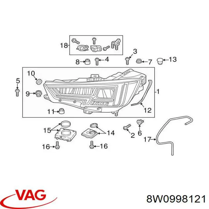 Кронштейн (адаптер) крепления фары передней левой VAG 8W0998121 цена, от 54.50 USD