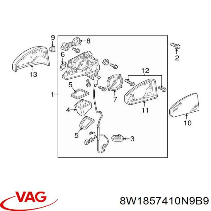 Правое зеркало 8W1857410N9B9 VAG