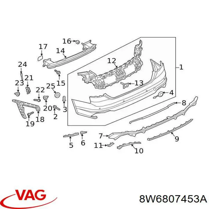 8W6807453A VAG Направляющая заднего бампера левая