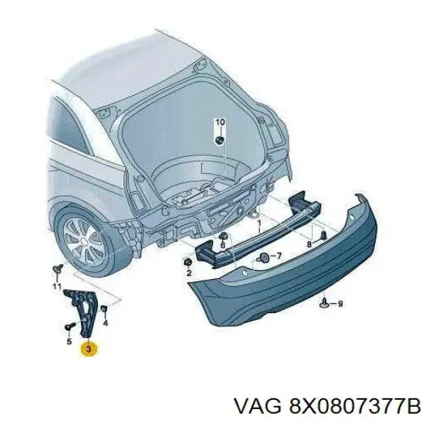Купить 8X0807377D VAG Направляющая заднего бампера левая