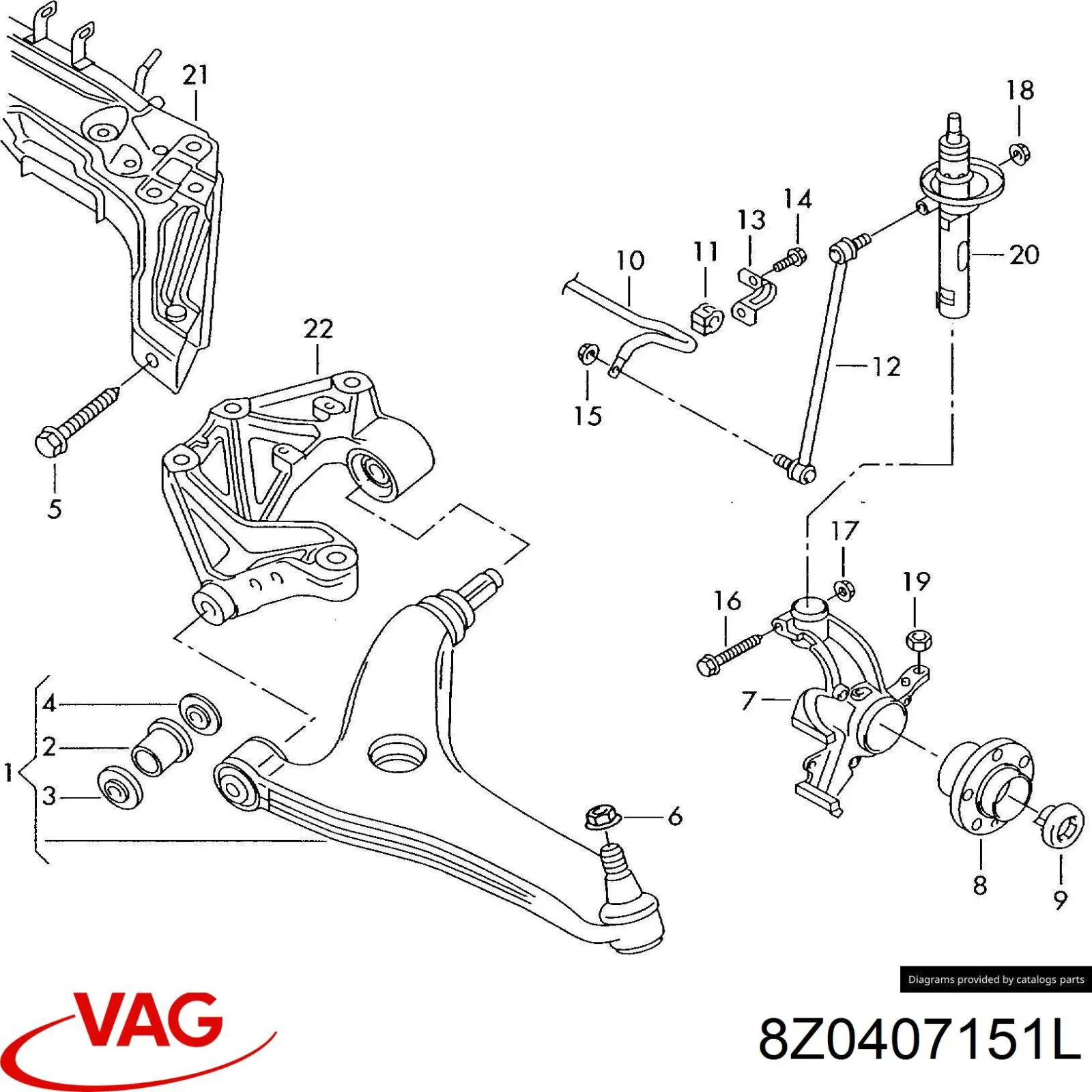 Рычаг передней подвески нижний левый 8Z0407151L VAG