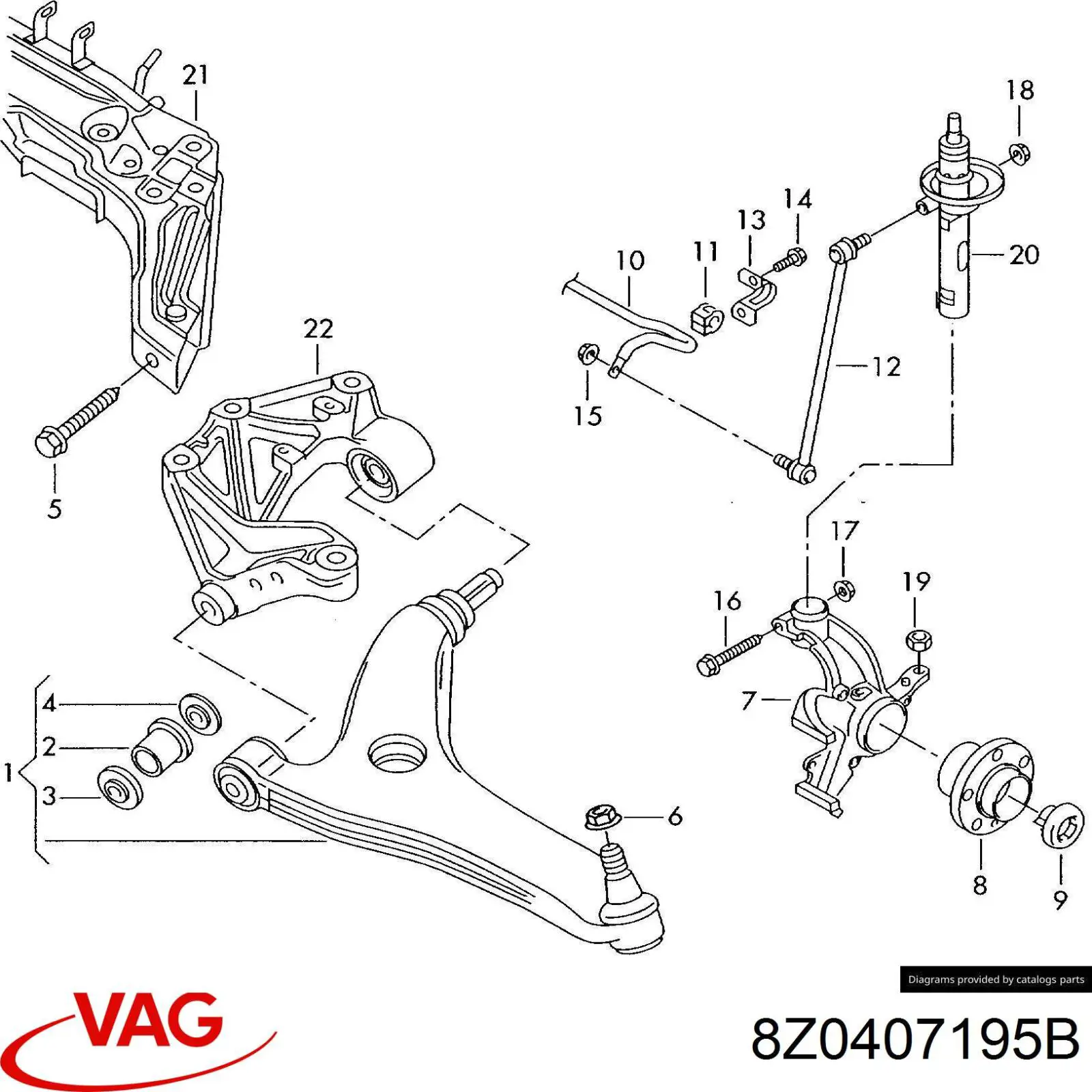 Сайлентблок переднего нижнего рычага 8Z0407195B VAG