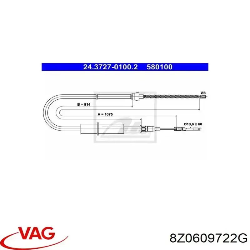 8Z0609722G VAG Трос ручного тормоза задний правый/левый