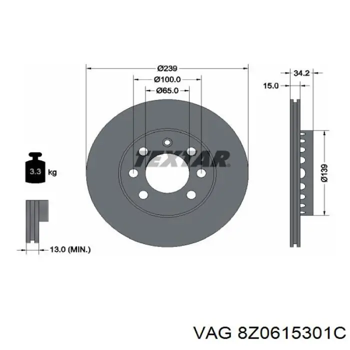 8Z0615301C VAG диск тормозной передний