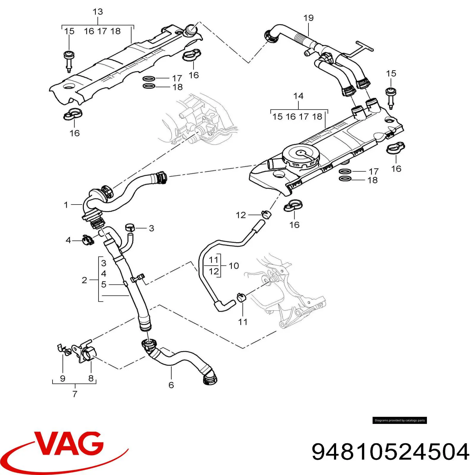 94810524504 VAG cano derivado de ventilação de cárter (de separador de óleo)