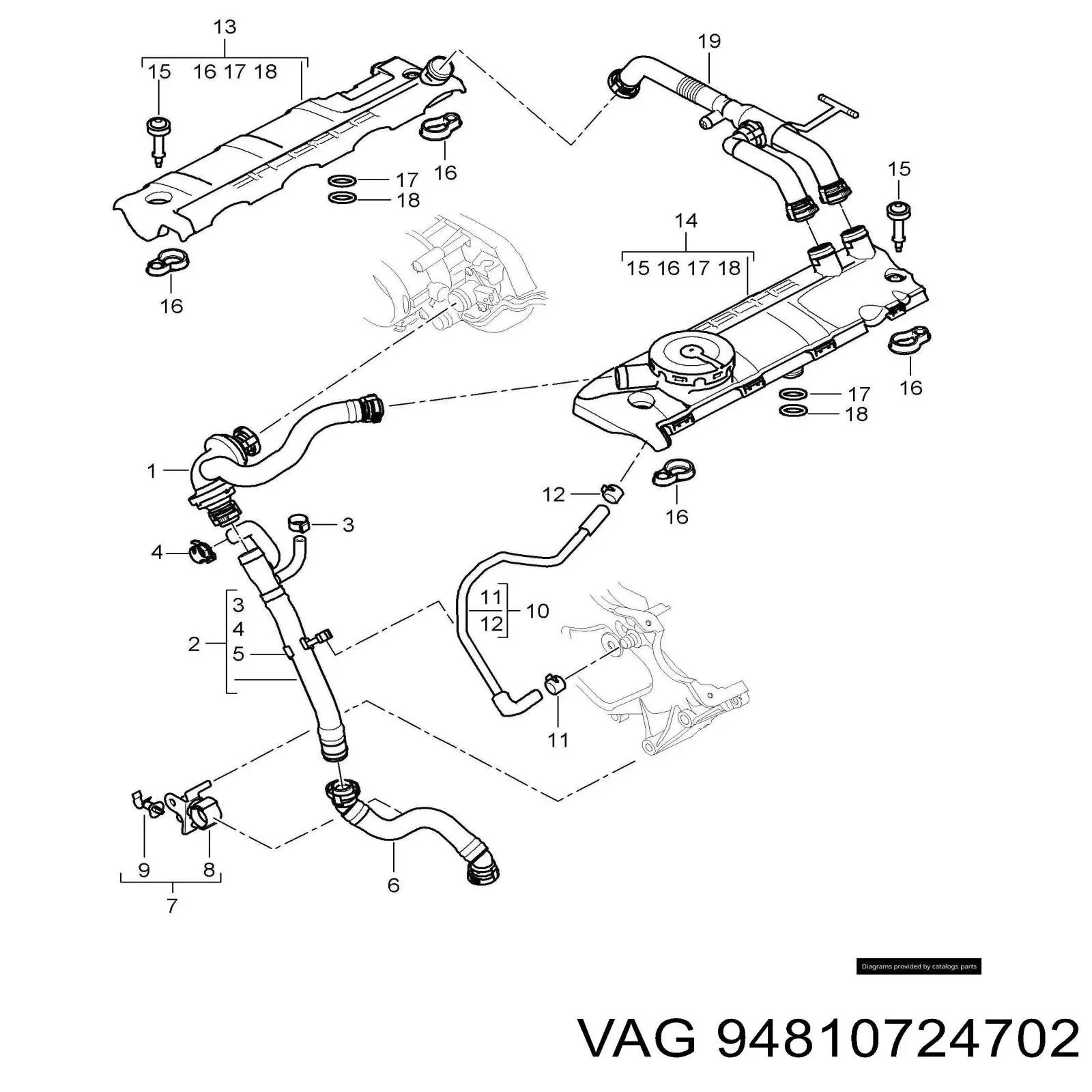 Патрубок вентиляции картерных газов 94810724702 VAG