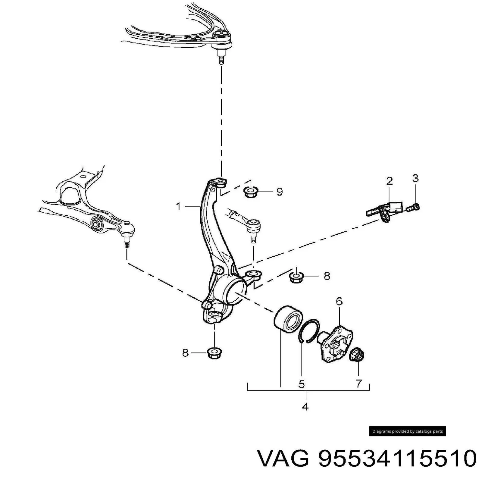 Цапфа (поворотный кулак) передний левый VAG 95534115510 цена, от 69.68 USD