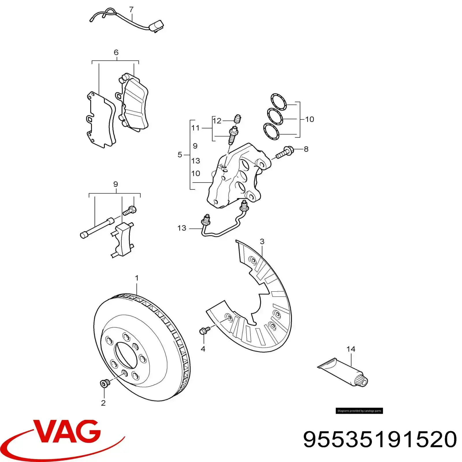 Ремкомплект переднего суппорта 95535191520 VAG