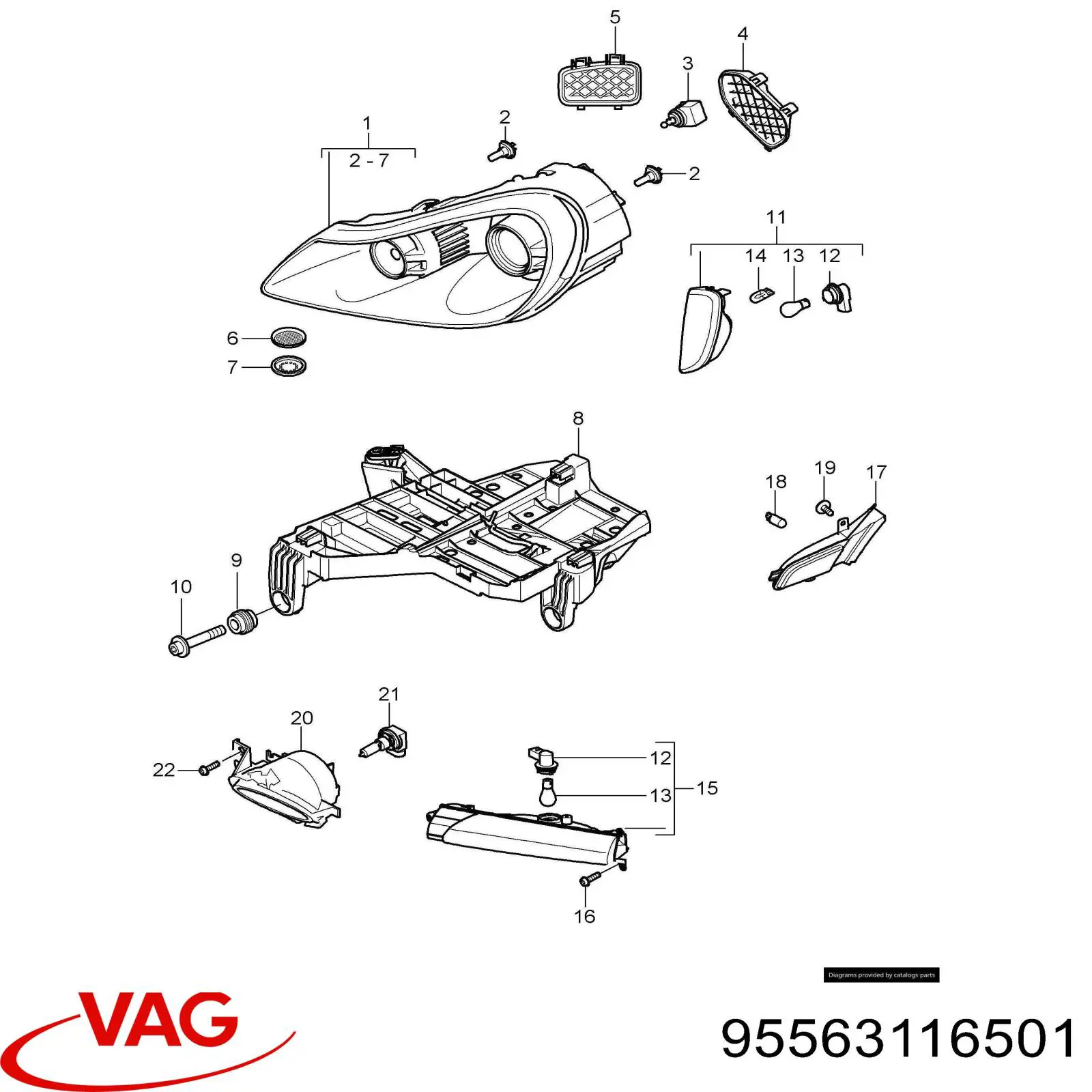 95563116501 VAG Противотуманная фара левая