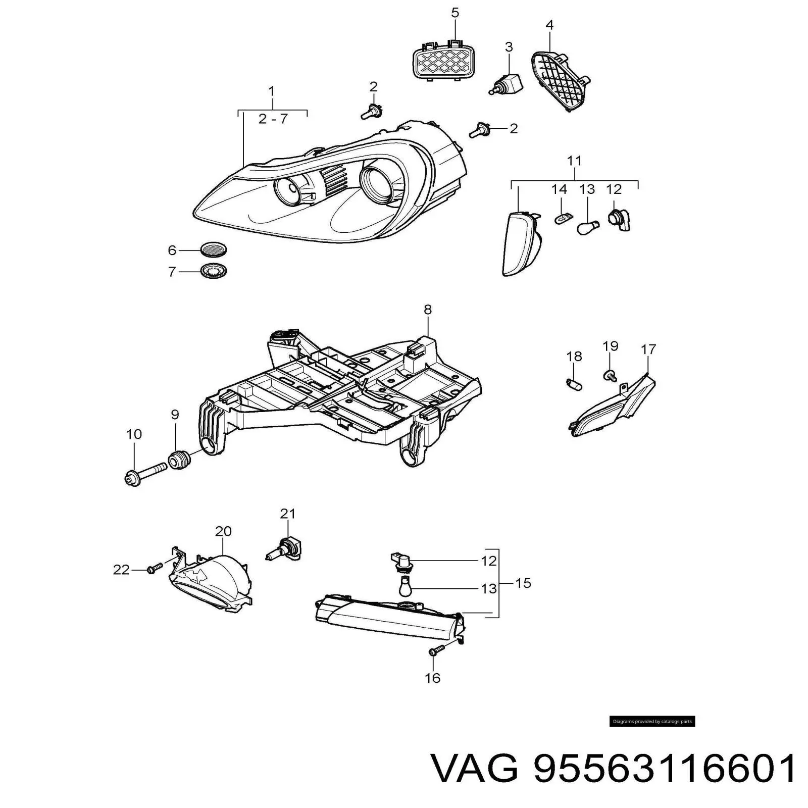 Фара противотуманная правая 95563116601 Porsche
