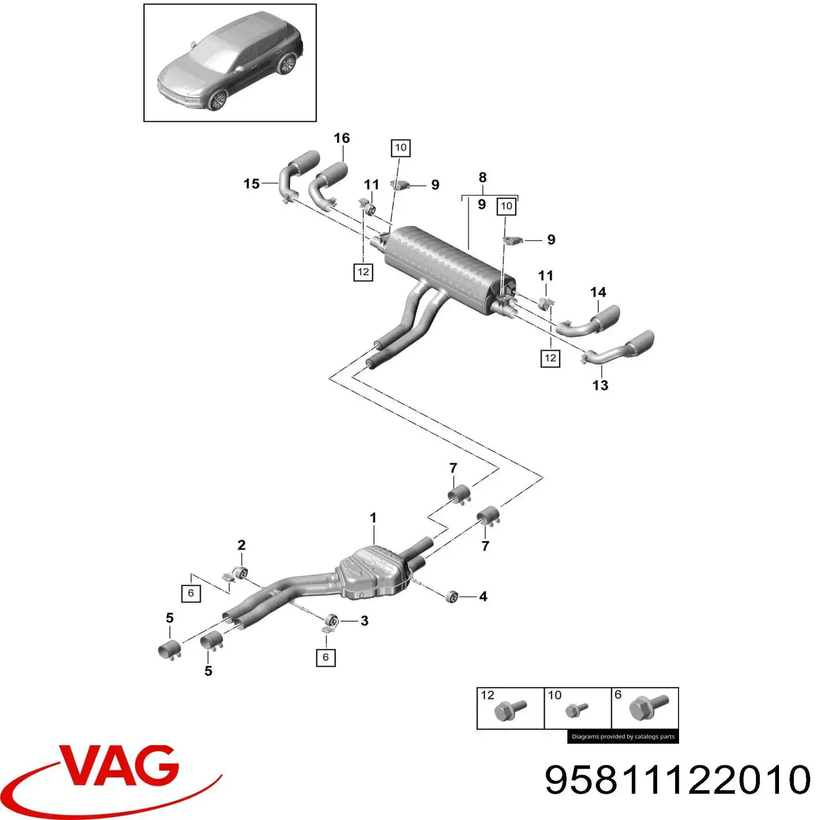 Abrazadera de silenciador delantera 95811122010 VAG