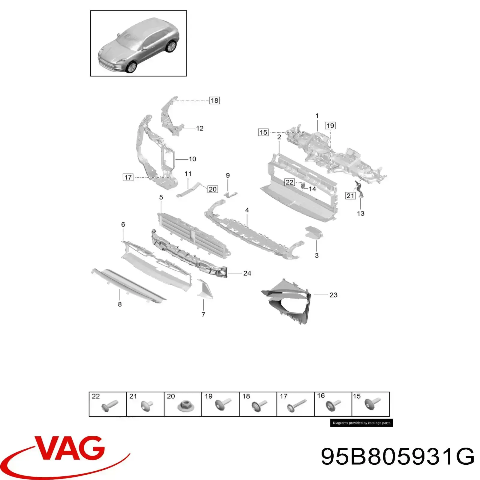 Супорт радіатора в зборі/монтажна панель кріплення фар 95B805931G VAG