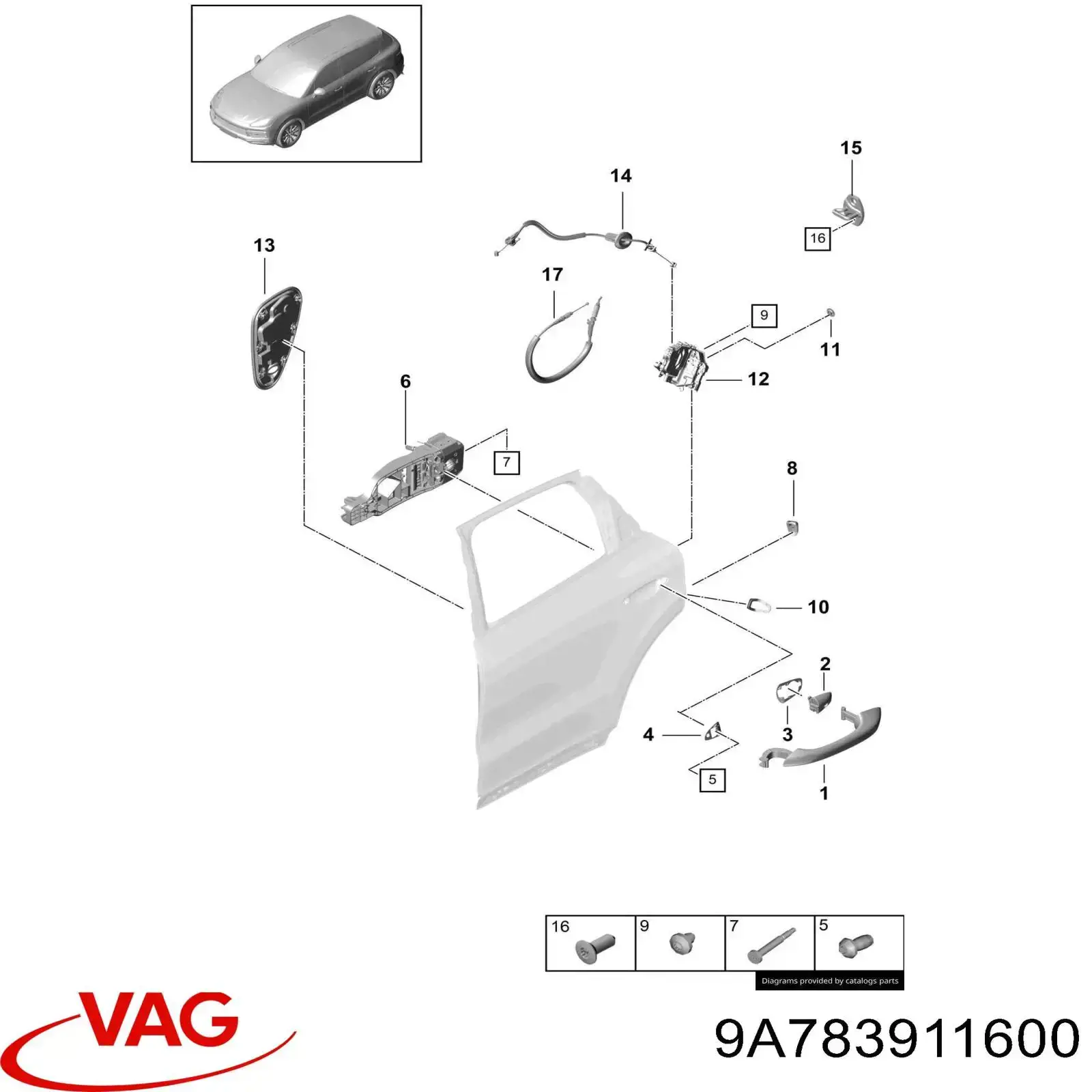 Замок задньої дверї, правої 9A783911600 VAG/Audi