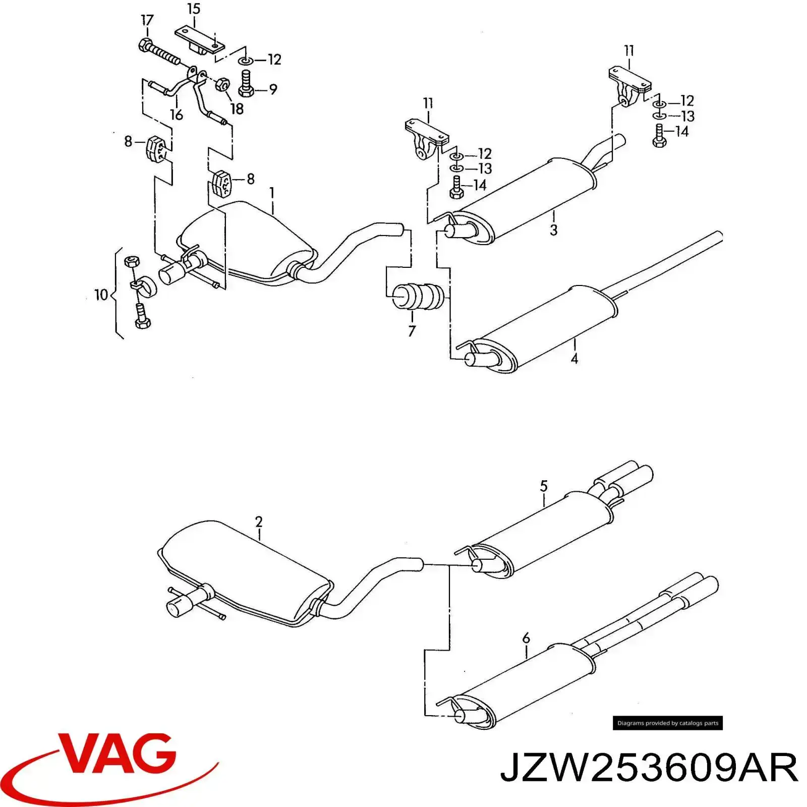 Глушитель задний JZW253609AR VAG