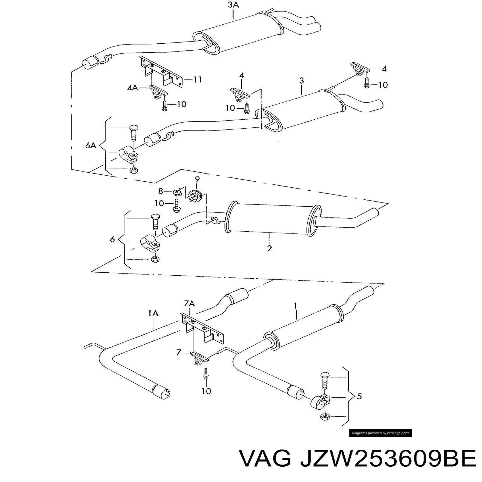 JZW253609BE VAG silenciador, parte traseira