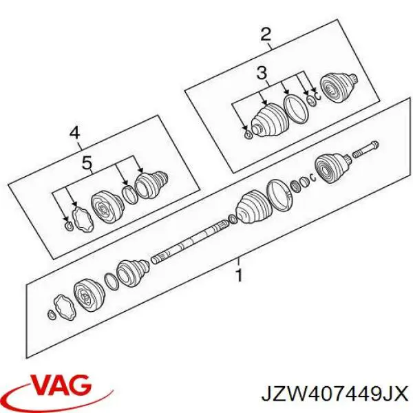 Полуось (привод) передняя левая JZW407449JX VAG