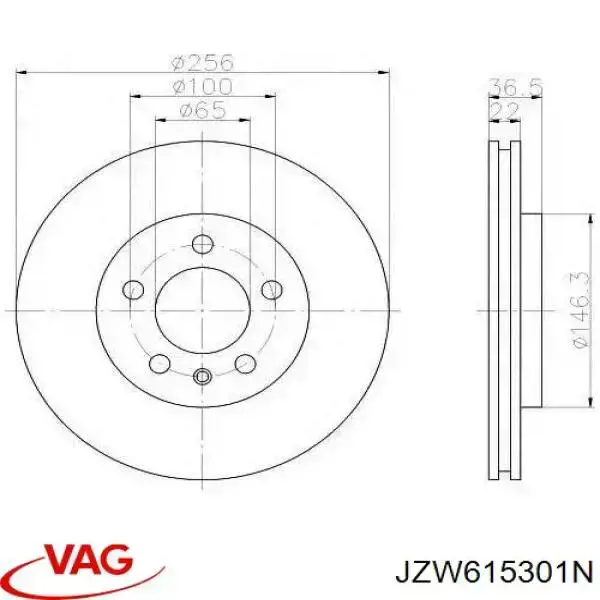 Freno de disco delantero JZW615301N VAG/Audi