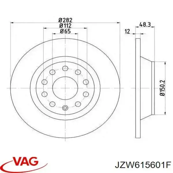 Диск тормозной задний VAG JZW615601F
