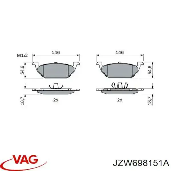 Купить JZW698151A VAG Колодки тормозные