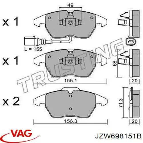 JZW698151B VAG Колодки передние