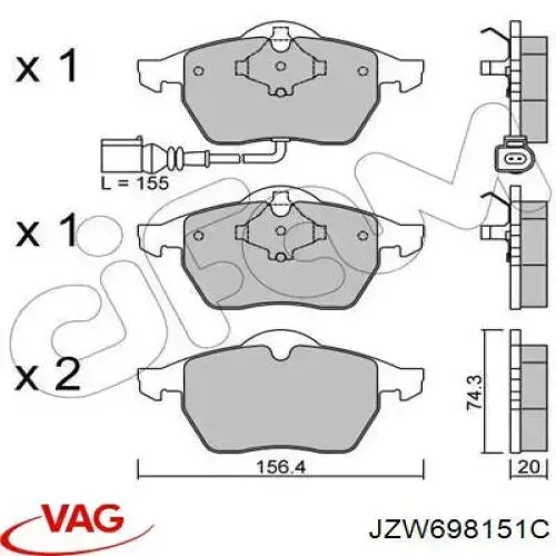 Передние тормозные колодки JZW698151C VAG