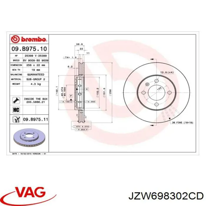 Передний тормозной диск VAG JZW698302CD