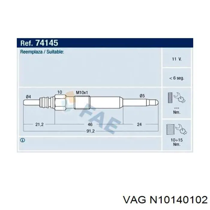 Свеча накала VAG N10140102