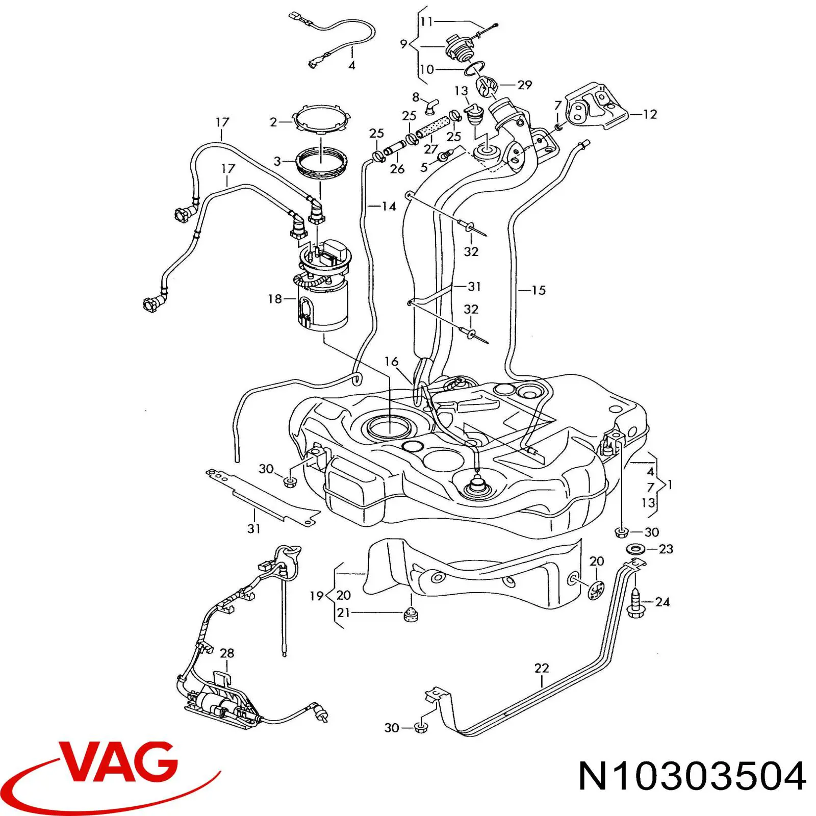N10303504 VAG Manguera de combustible, universal original y equivalente