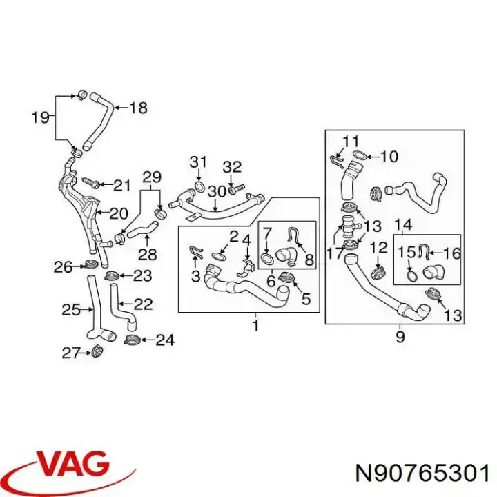 Прокладка тройника системы охлаждения VAG N90765301
