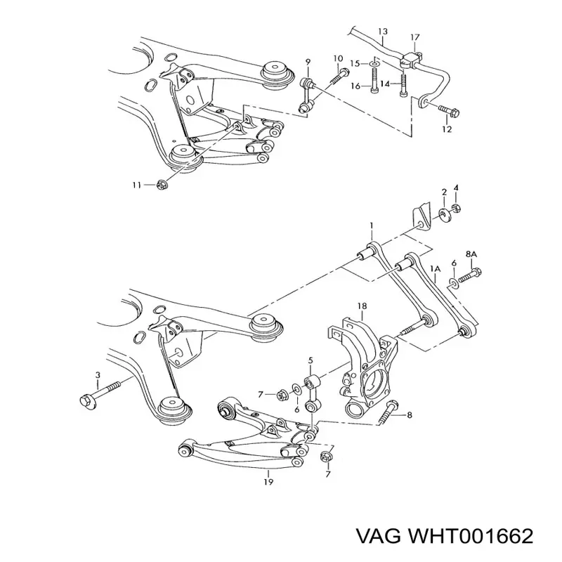 Parafuso de fixação do braço oscilante inferior traseiro, interno para Volkswagen Phaeton (3D2)