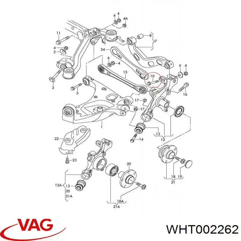 Болт крепления заднего развального рычага, наружный WHT002262 VAG