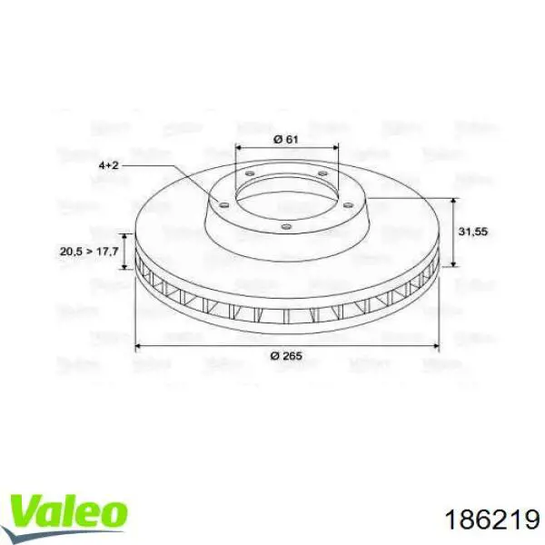 Передние тормозные диски 186219 VALEO