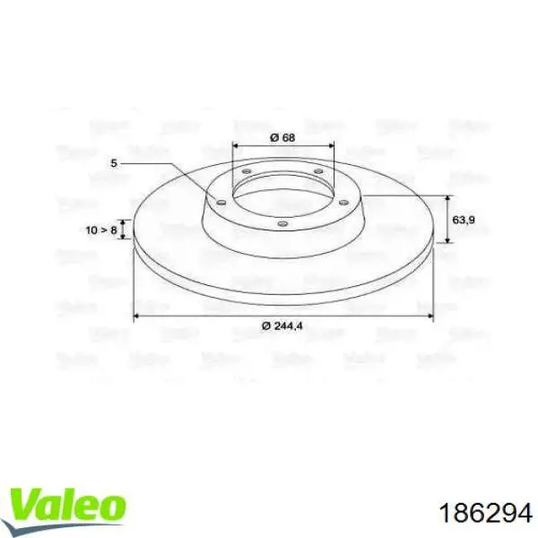 186294 VALEO диск тормозной задний
