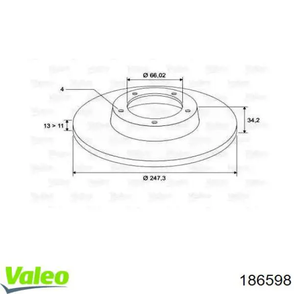 Передние тормозные диски 186598 VALEO