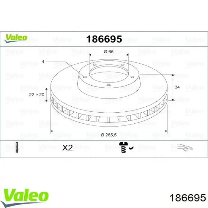 Передний тормозной диск VALEO 186695