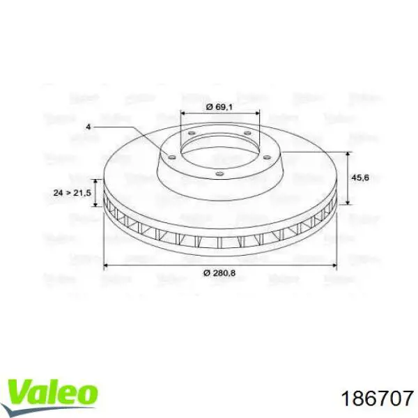 Передние тормозные диски 186707 VALEO