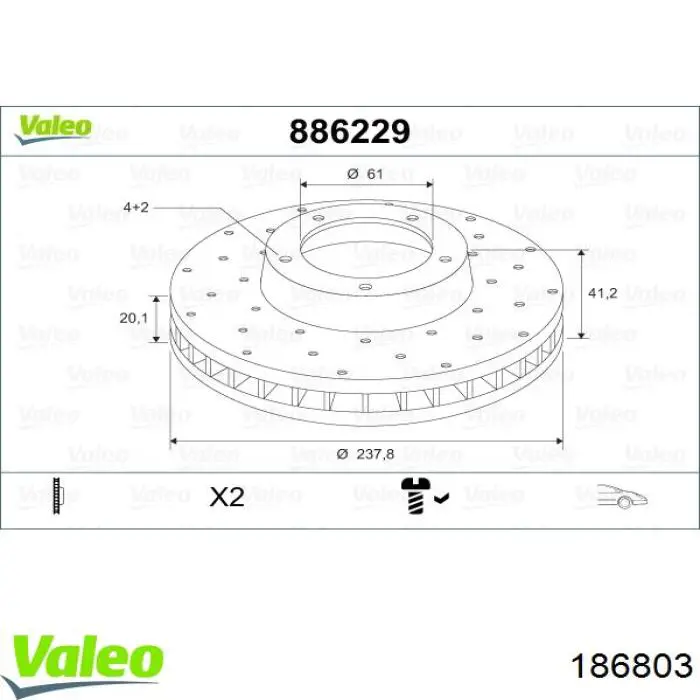 186803 VALEO диск тормозной передний