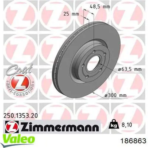 Передний тормозной диск VALEO 186863