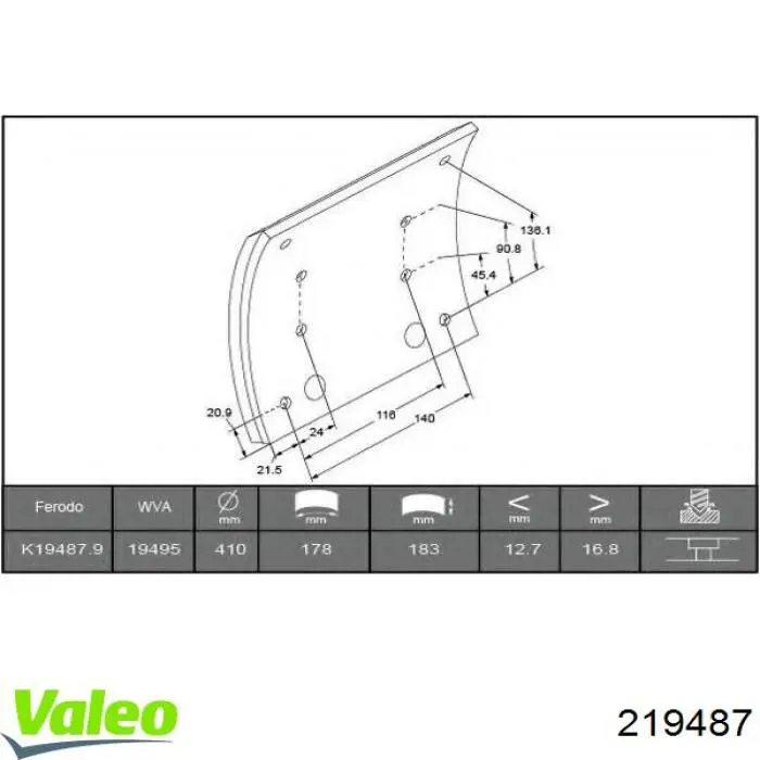 Купить 219487 VALEO Накладка тормозная передняя (TRUCK)