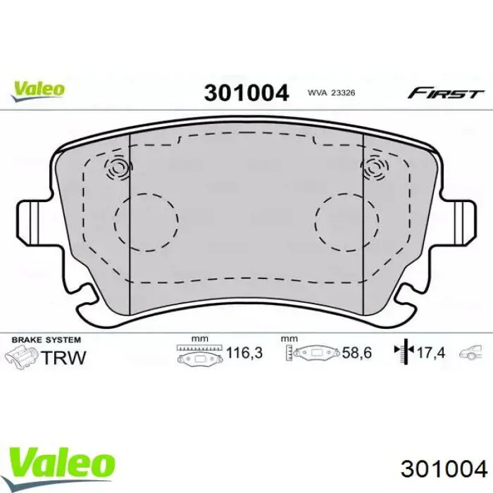 Задние тормозные колодки 301004 VALEO