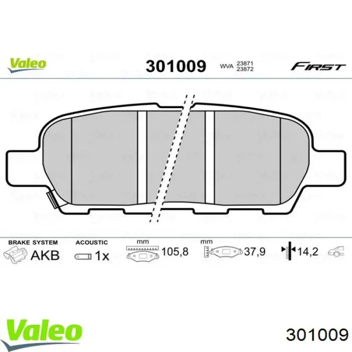 301009 VALEO Колодки тормозные дисковые комплект