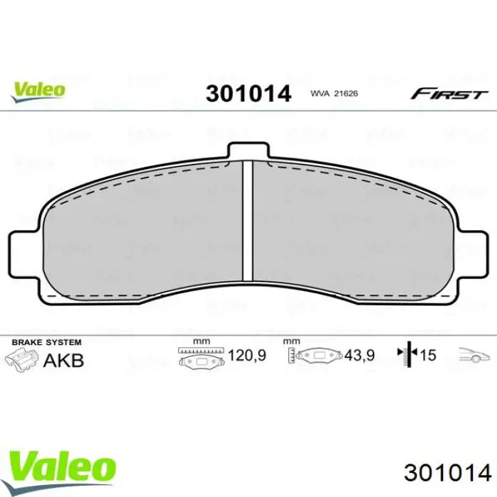 Передние тормозные колодки 301014 VALEO