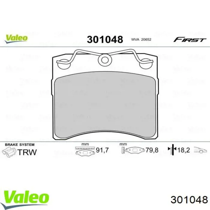 Передние тормозные колодки 301048 VALEO