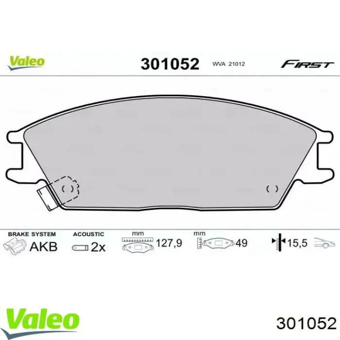 Передние тормозные колодки 301052 VALEO