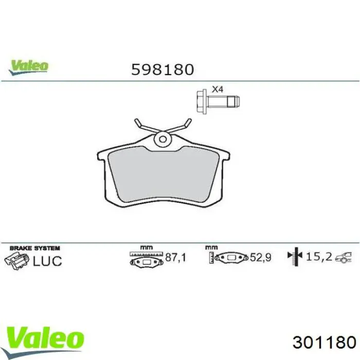 Задние тормозные колодки 301180 VALEO