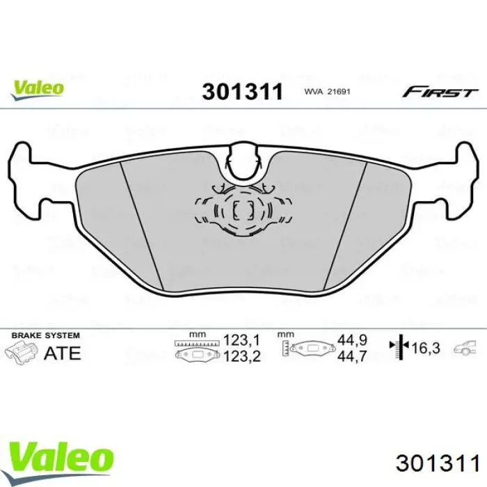 Pastillas de freno traseras 301311 VALEO