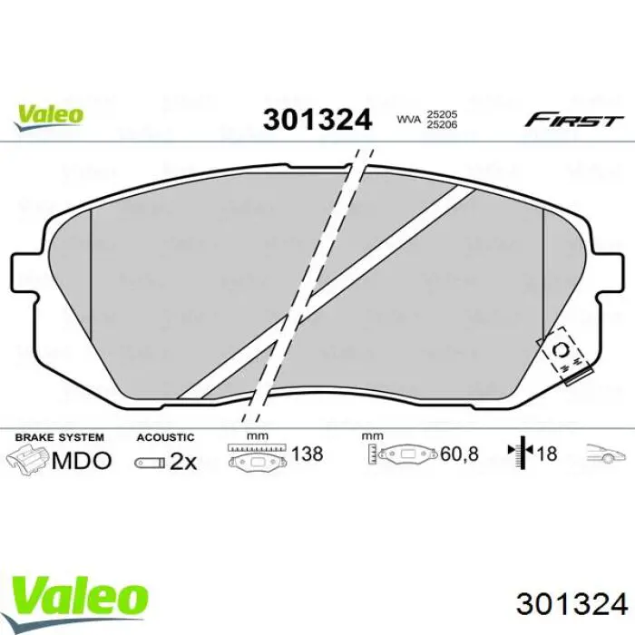 Pastillas de freno delanteras 301324 VALEO